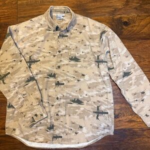 Columbia River Lodge Mallard Sunrise Hunting Shirt  Camo Duck Scene Button Down